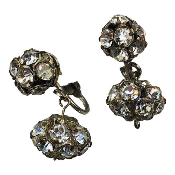 Lot Of 4 Costume Earrings Chunky Glass Rhinestones Clip Screw Back Paisley - Picture 4 of 16